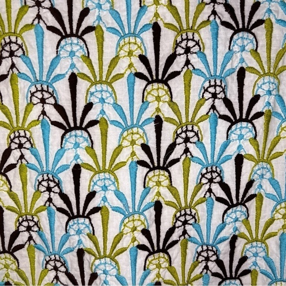 XS MILLY PENCIL SKIRT COTTON EMBROIDERED BOHO LINED BLUE TEAL WHITE GREEN - Picture 2 of 10